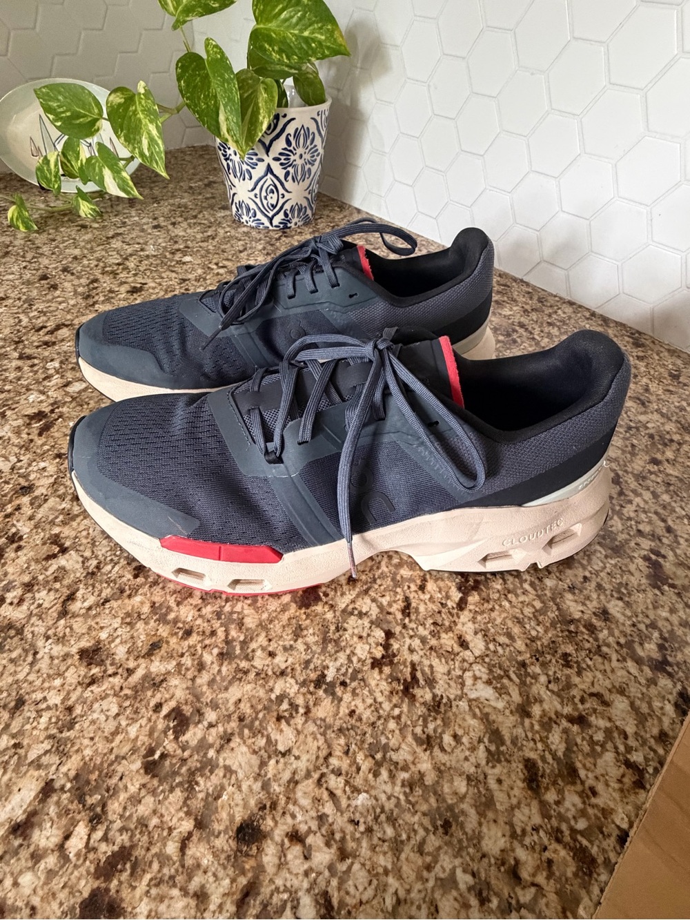 On Running Men's Navy Athletic Shoes with Red Accent